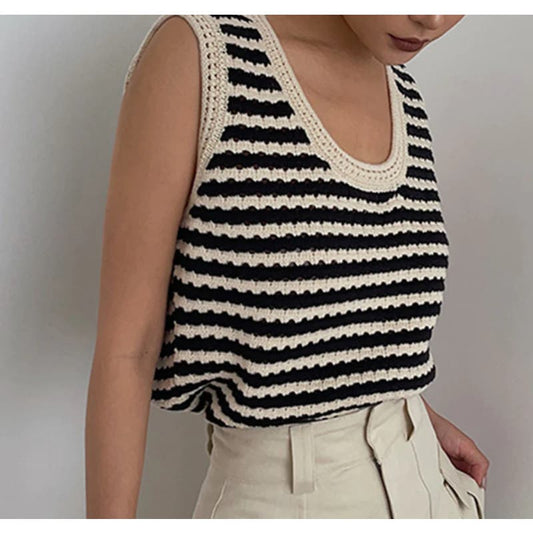 Classy Stripe Crochet Sweater Vest | Size Small | Commense