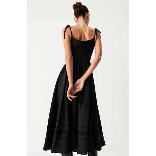 Tie Shoulder Pleated Midi Dress | Size M | Commense