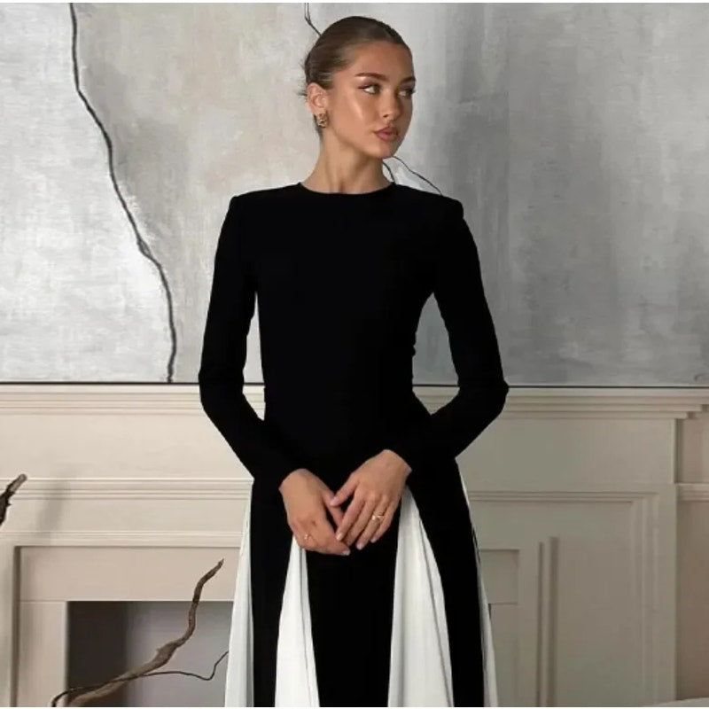 Chicgenes Eclipse Color Block Long Sleeve Maxi Dress