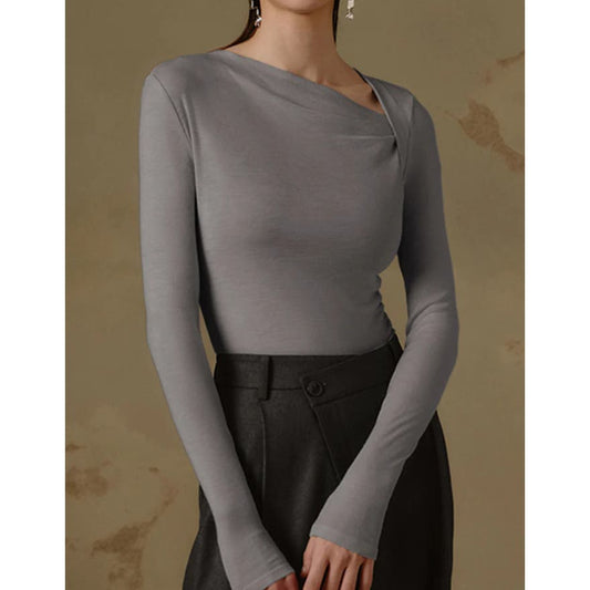 Ribbed Knit Long Sleeve Asymmetric Shirt | Size Large | Commense