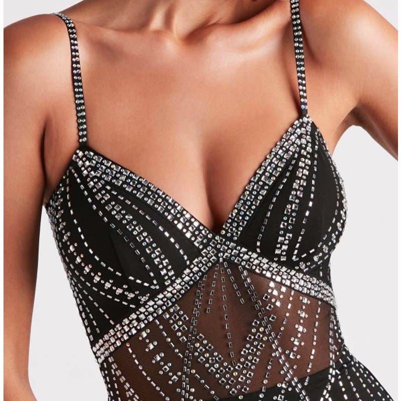 12th Tribe | Catwalk Rhinestone Mini Dress | Size Large