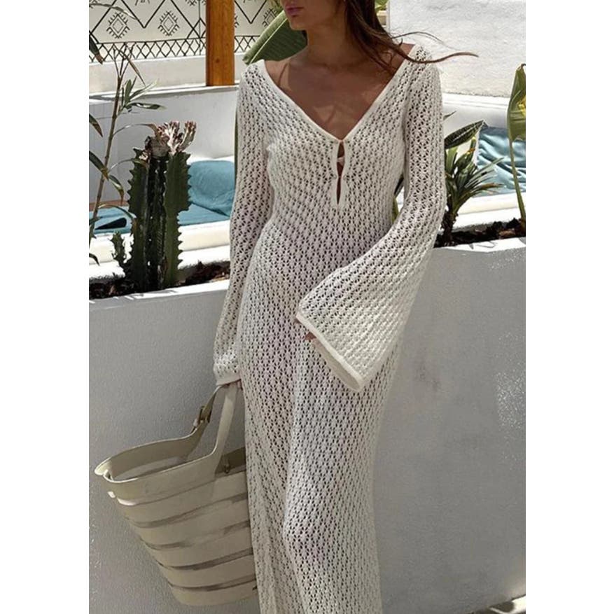 Cover Up Long Sleeve Open Back Long Dress | Commense