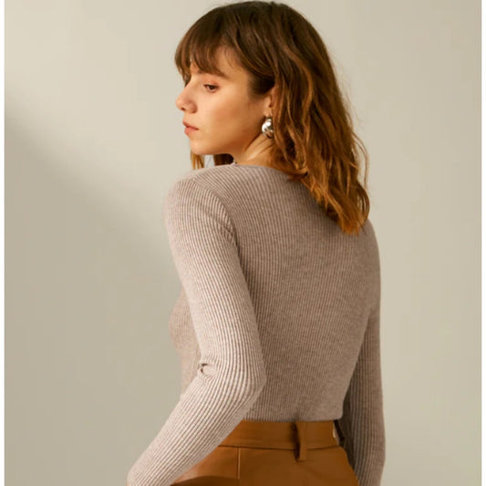 Commense Clouds Ribbed Slim Fit Pullover Sweater Dark Brown Size XL