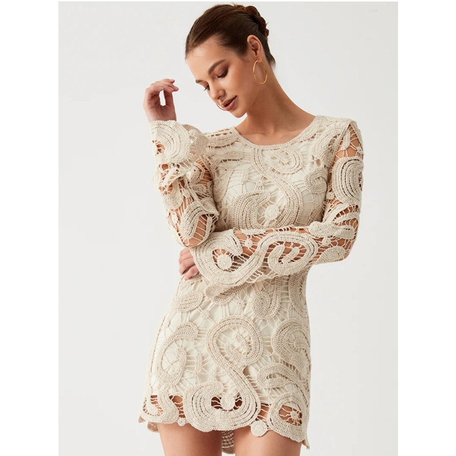 Commense Crochet Paisley Long Sleeve Short Dress Size Med