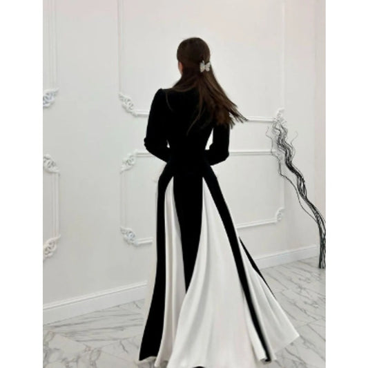 Chicgenes Eclipse Color Block Long Sleeve Maxi Dress