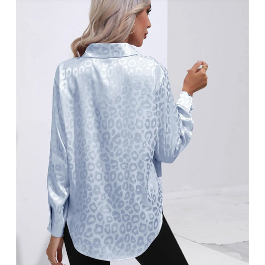 Chicgenes Urban Wind Button Down Print Long Sleeve Blouse Size Large