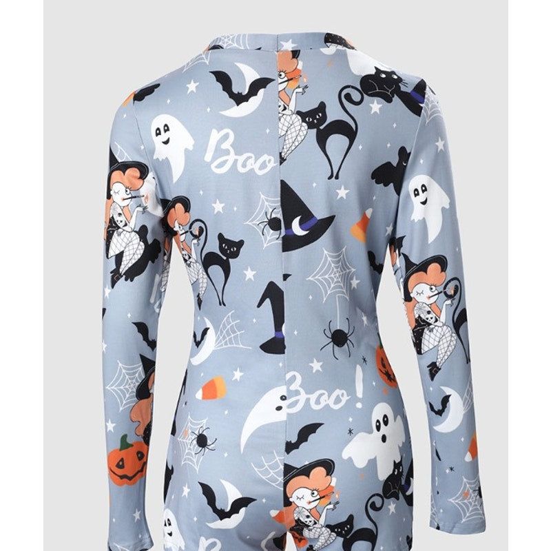Halloween Print Button Front Lounge Romper | Chic Me