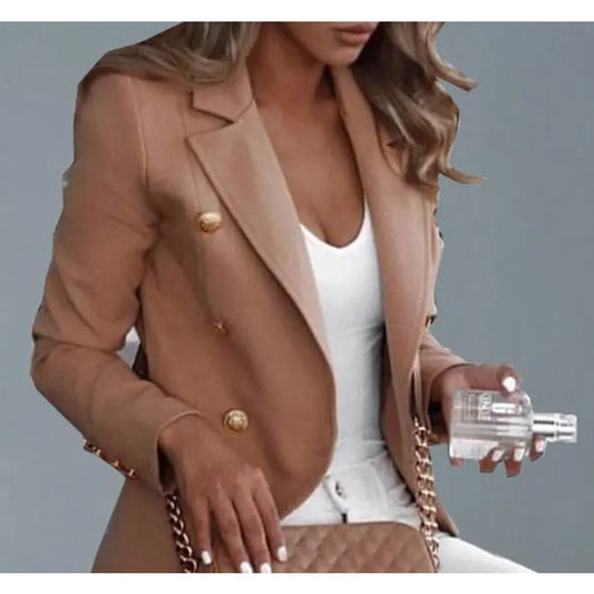 Chicgenes Elegant Brown Buckle Turndown Collar Blazer Size Large