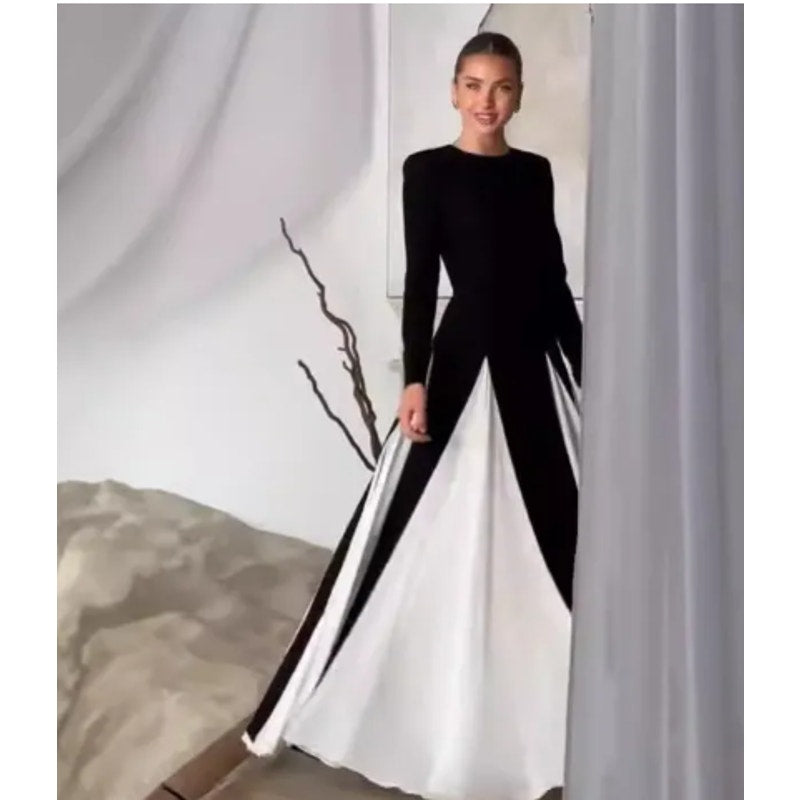 Chicgenes Eclipse Color Block Long Sleeve Maxi Dress