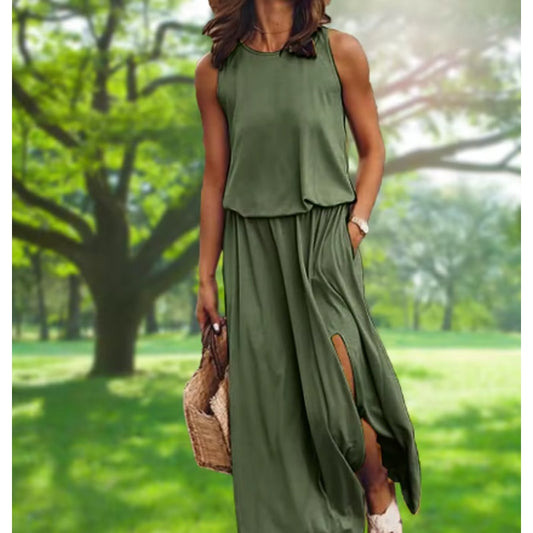 Chicgenes Jade Casual Beachwear T-shirt Maxi Dress with Pockets