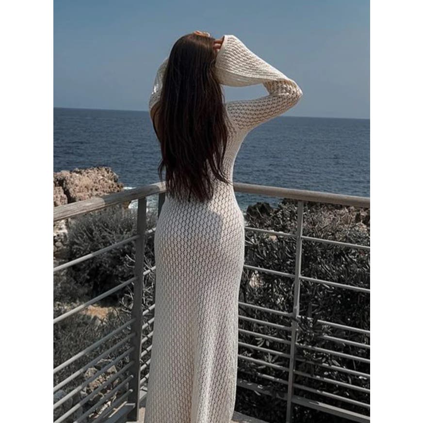 Cover Up Long Sleeve Open Back Long Dress | Commense