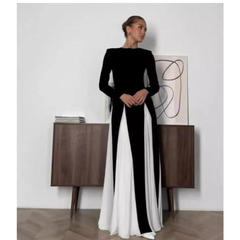Chicgenes Eclipse Color Block Long Sleeve Maxi Dress