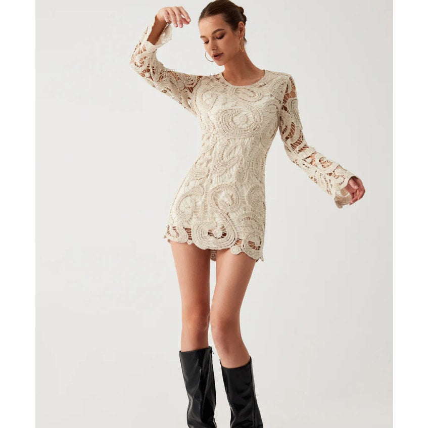 Commense Crochet Paisley Long Sleeve Short Dress Size Med
