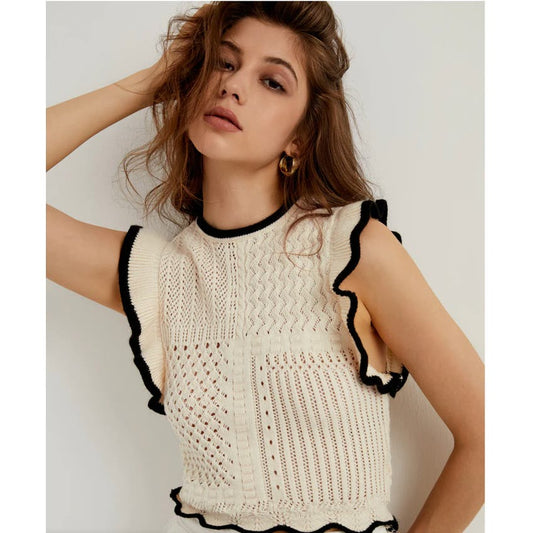 Maze Crochet Eyelet Flounce Tank Top | Size Small | Commense