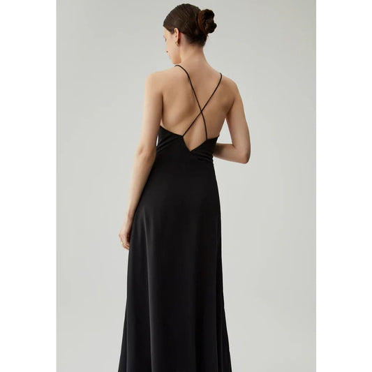 Rose Decor Low Cut Open Back Cami Maxi Dress | Size Large 8-10