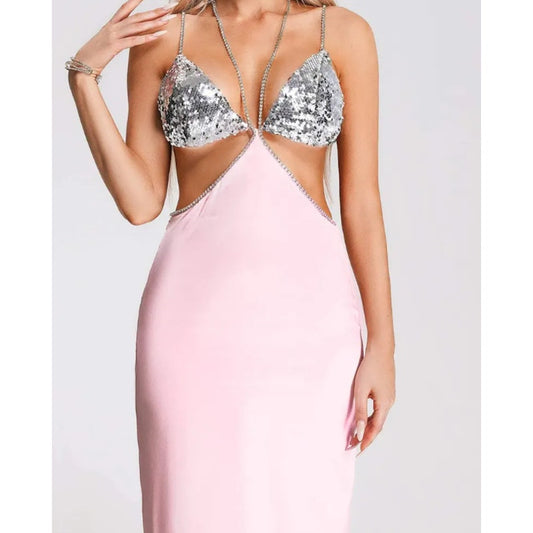 Bella Barnett Phillisa Chain Halter neck Maxi Dress | Size Medium