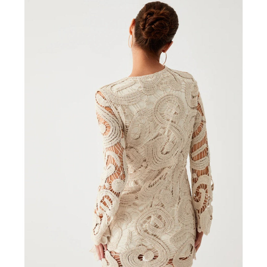 Commense Crochet Paisley Long Sleeve Short Dress Size Med