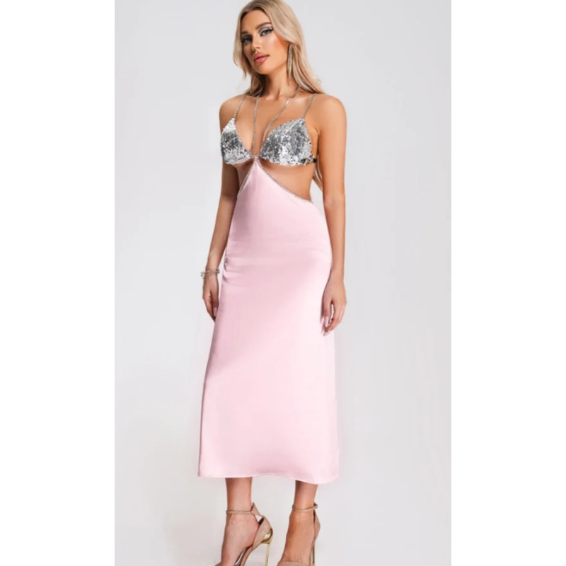 Bella Barnett Phillisa Chain Halter neck Maxi Dress | Size Medium