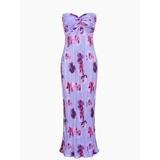 Floral Plisse Twist Tube Long Dress | Commense | Size M