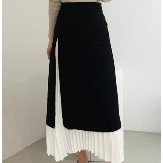 Two Tone Pleated Long Black Skirt | Size Large | Commense