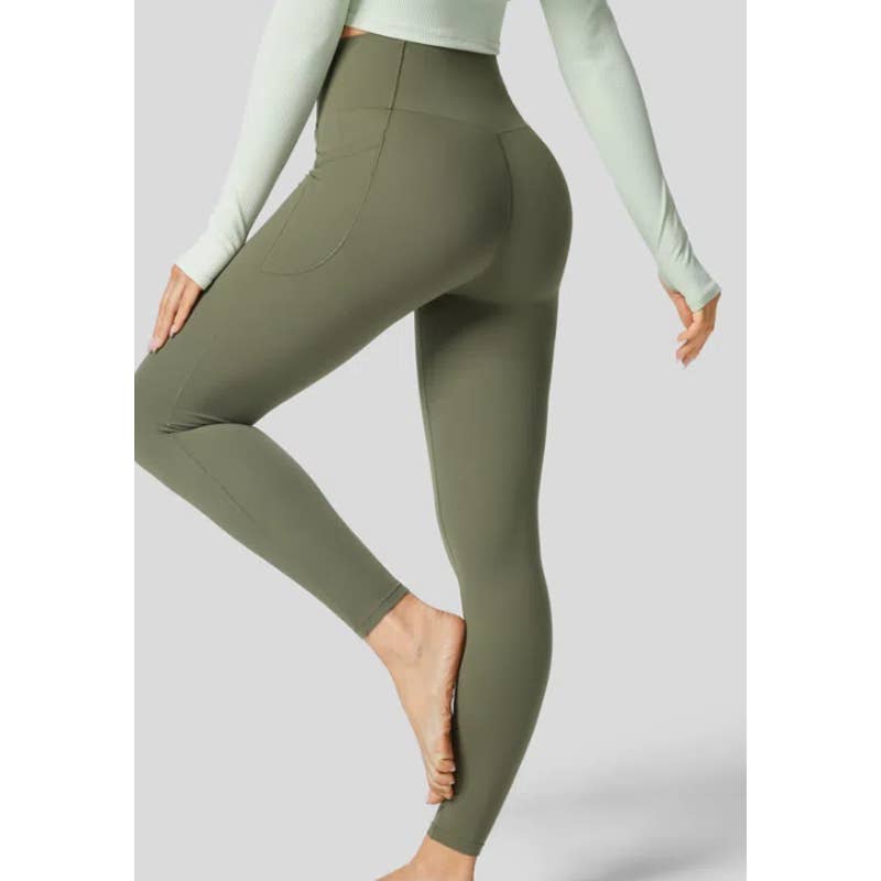 π Halara High-Waisted Tummy Control Leggings in Green - Size Small - Elevate Your Workout Wardrobe