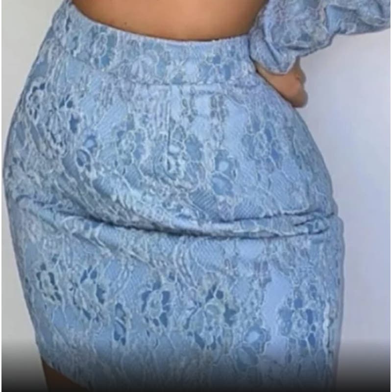 π "Azure Allure" Naked Wardrobe Light Blue Lace Skirt | Size Small