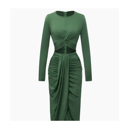 Micas Twist Front Cut Out Ruched Long Sleeve Midi Dress Size XL