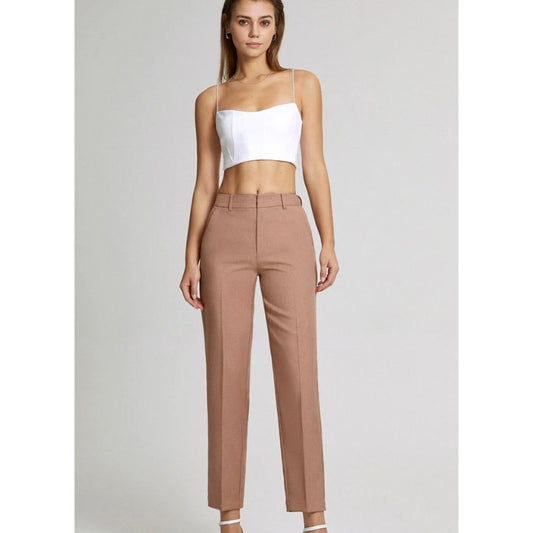 High Waisted Cropped Skinny Straight Leg Trousers | Size XS