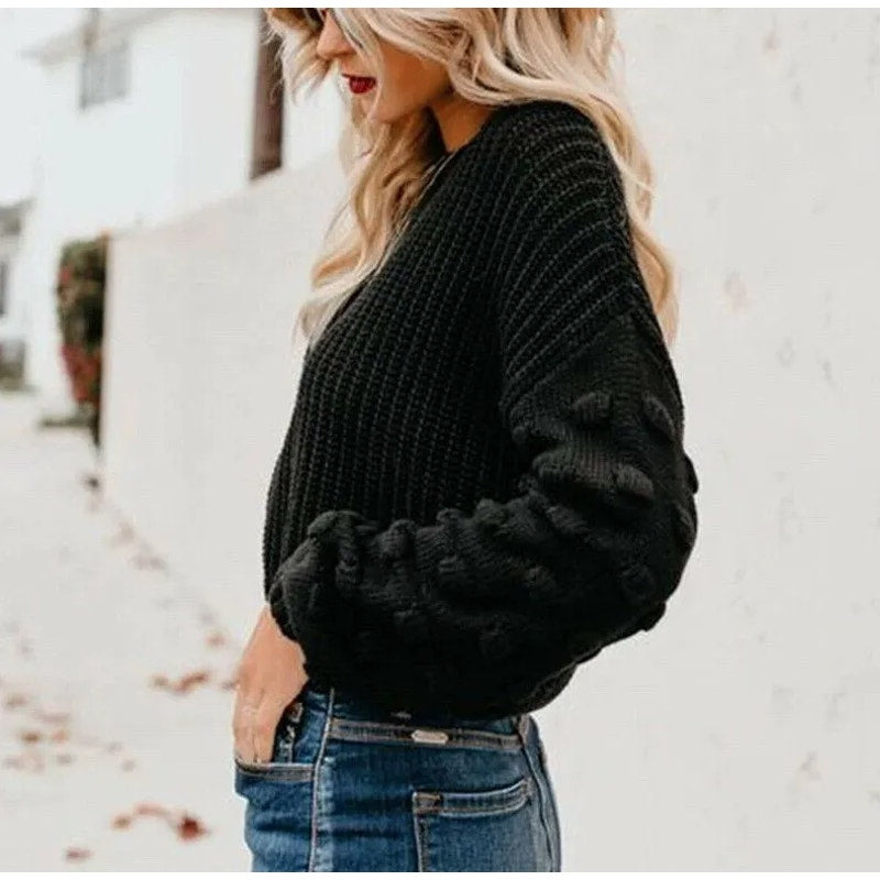 Chic Socialite Bubble Sleeve Knitted Pullover Sweater | Chicgenes