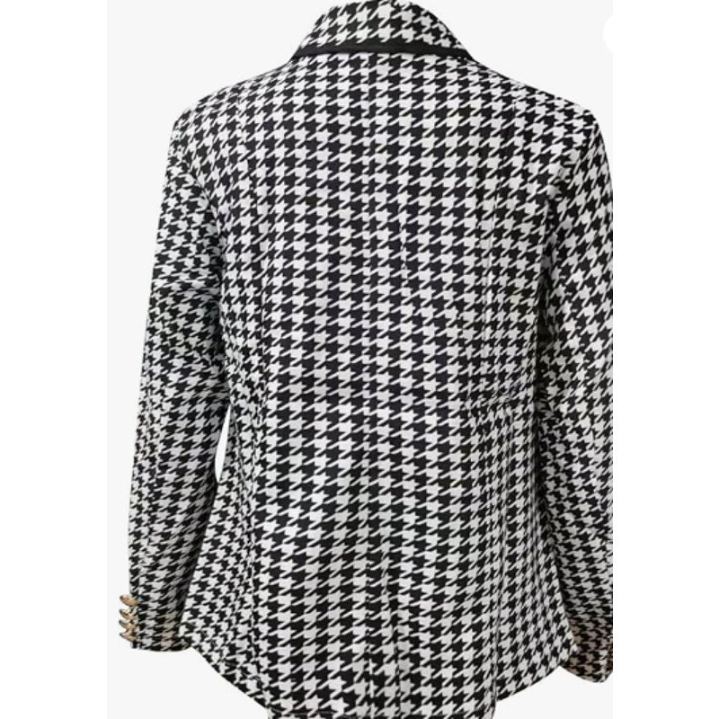 Elegant Plaid Solid Patchwork Buckle Turndown Collar Blazer | Size Small | Chicgenes