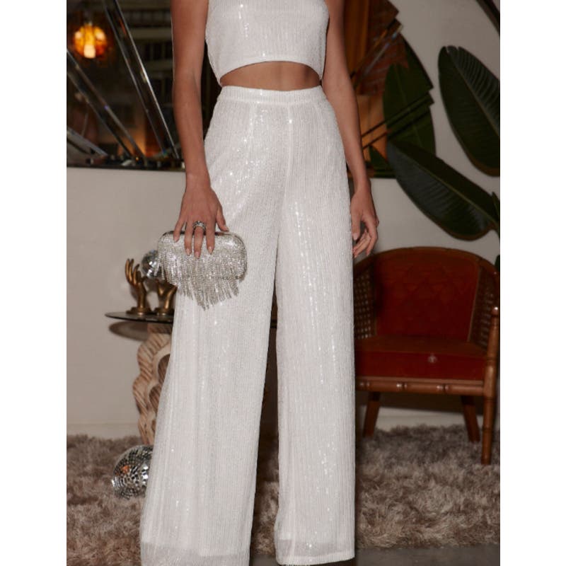 ACOA Sequin Wide Leg WHITE PANTS | 12th Tribe