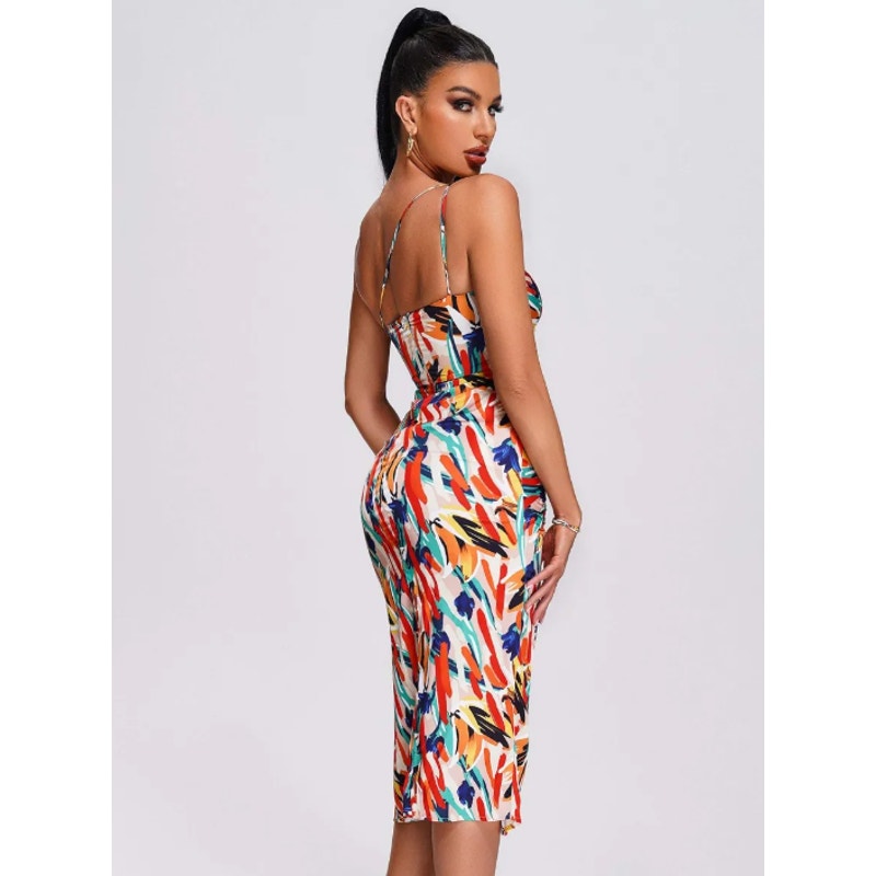 Split One Shoulder Printed Midi Dress | Size XL | Bella Barnett