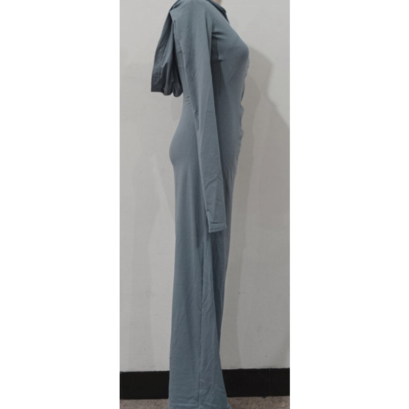 Elegant V Neck Hooded Bodycon Maxi Dress | Size Small