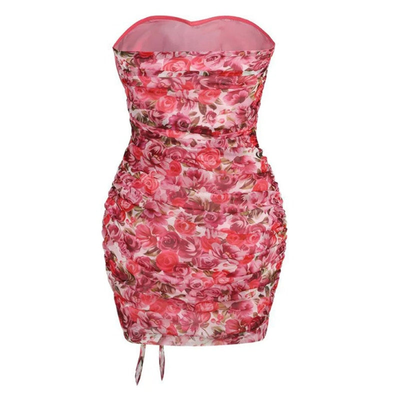 Floral Sweetheart Ruffle Bodycon  Mini Dress | Size Large | Bella Barnett