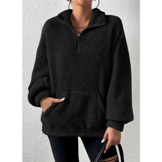 Chicgenes  Casual  Plush Comfortable soft zipper sweater