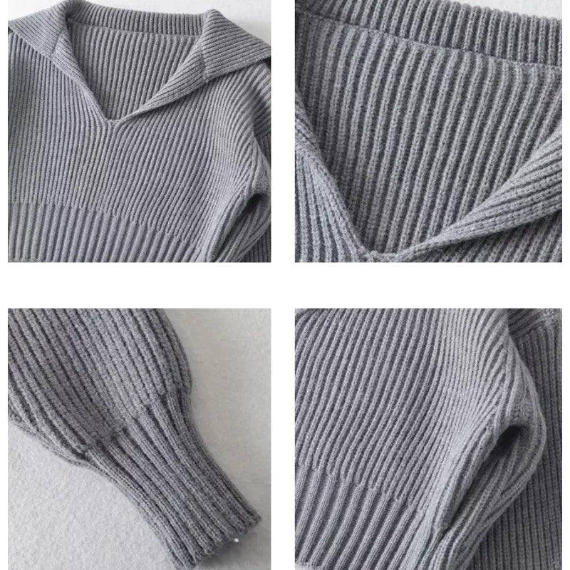 Commense Ribbed Cropped Gray Lapel Sweater  Size Small