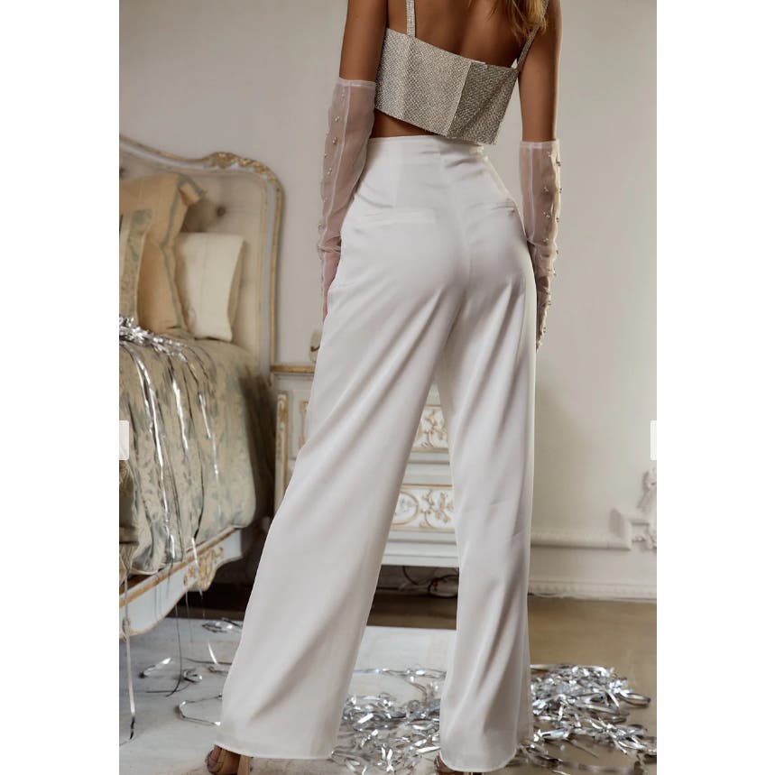 12th Tribe | Halley White Satin Trousers | Small