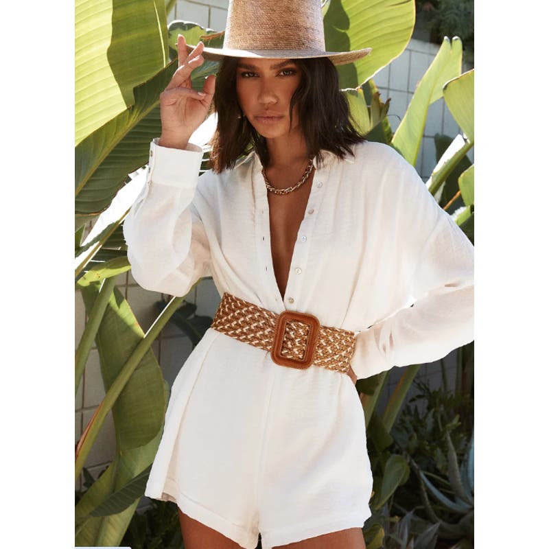 12th Tribe Barcelona White Button Up Romper | Size Medium