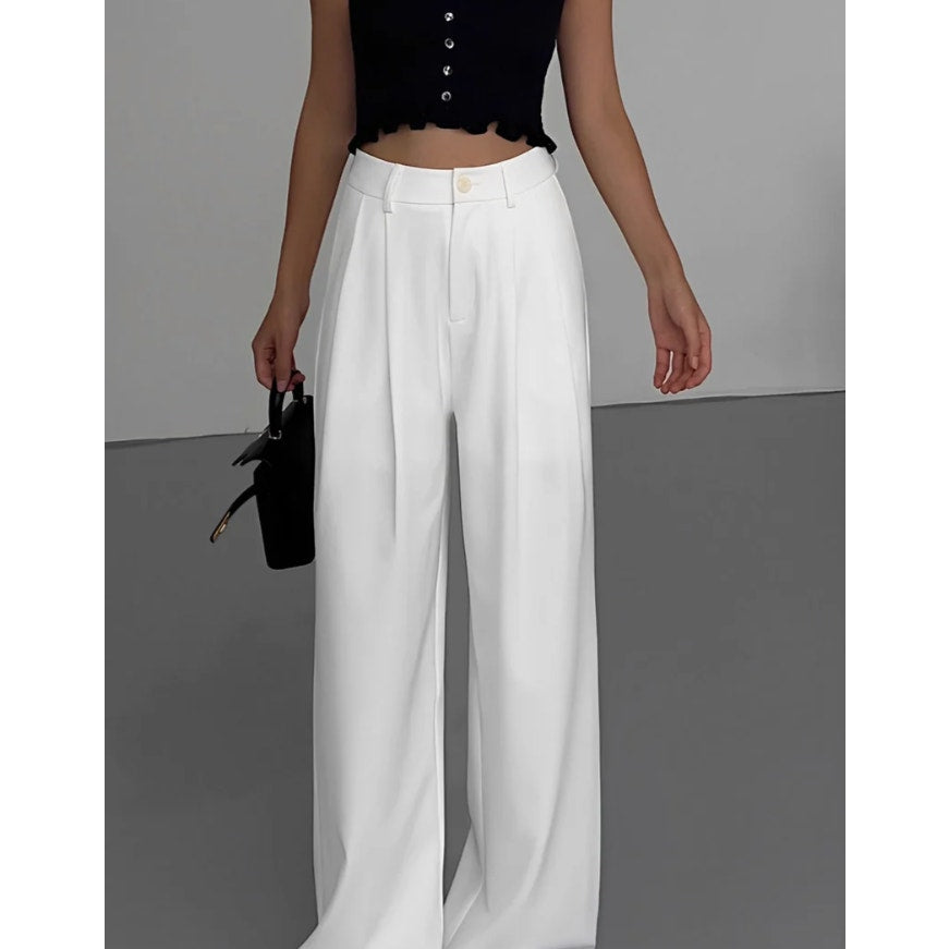 Full Length Pleated Wide Leg Dress Pants | Size Large | Commense