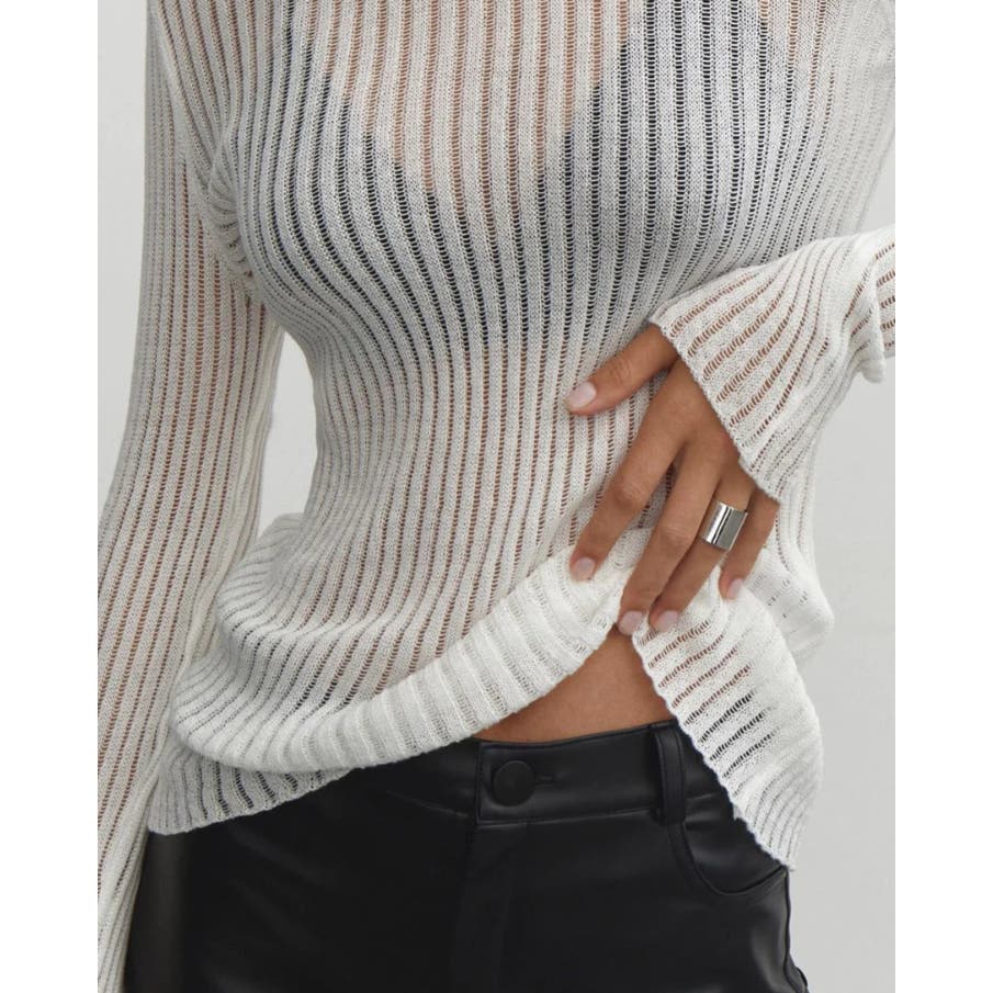 See Through Ribbed Mesh Top | Size Medium | Commense