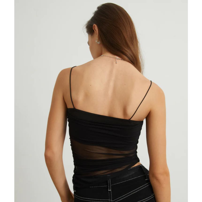 Ruched Mesh Cami Crop Top | Commense | Small