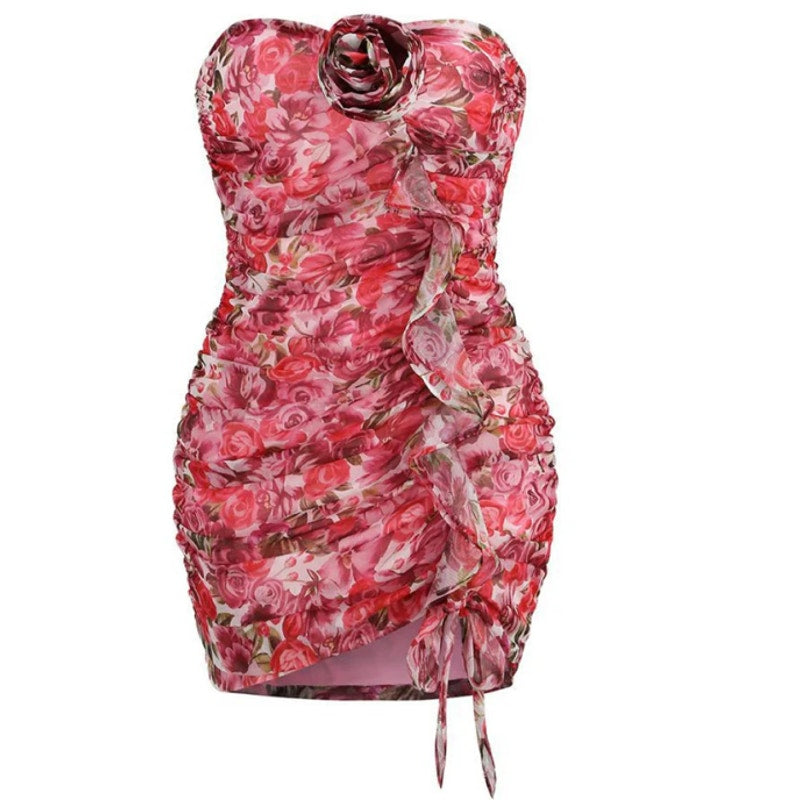 Floral Sweetheart Ruffle Bodycon  Mini Dress | Size Large | Bella Barnett