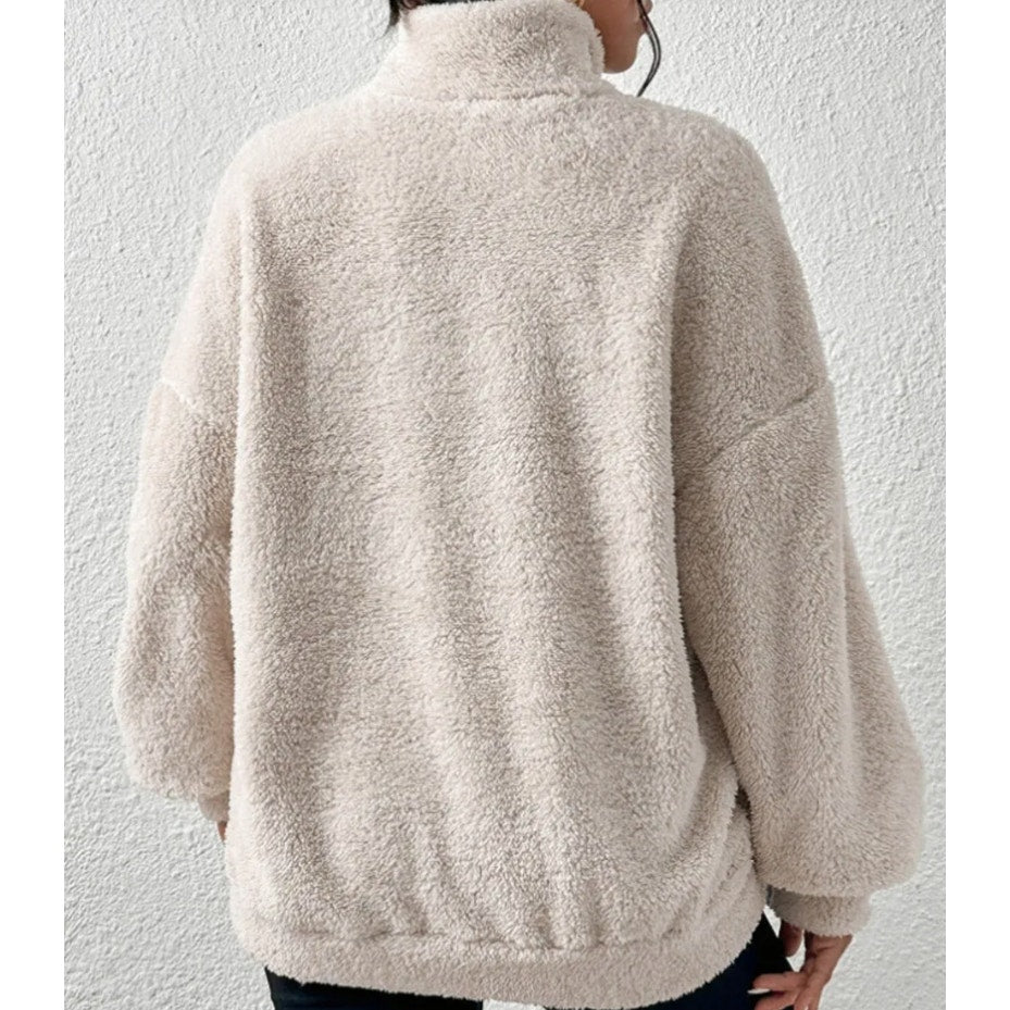 Casual  Plush Stand Collar Pocket Sweatshirt | Size Medium | Chicgenes