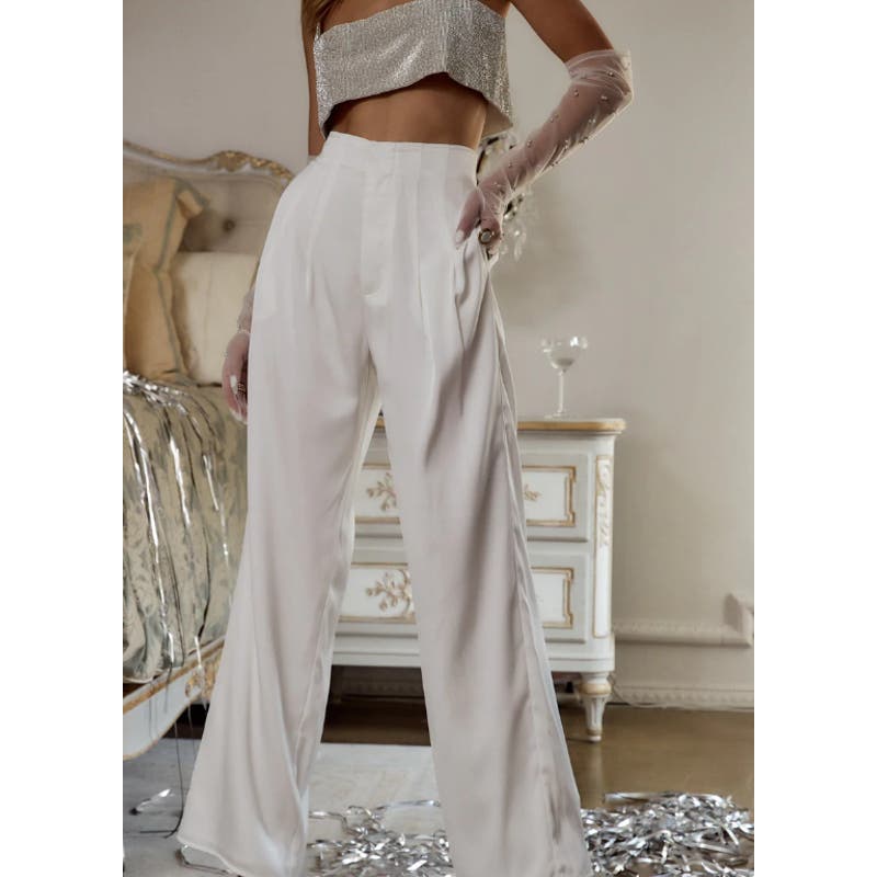 12th Tribe | Halley White Satin Trousers | Small