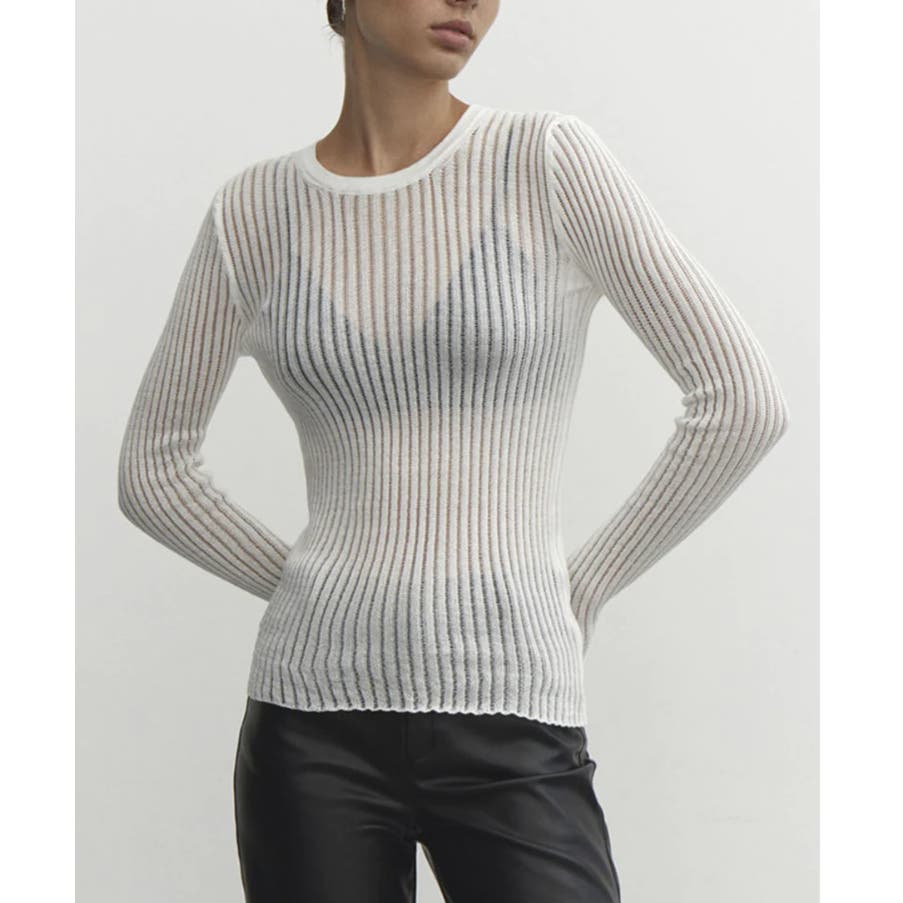 See Through Ribbed Mesh Top | Size Medium | Commense