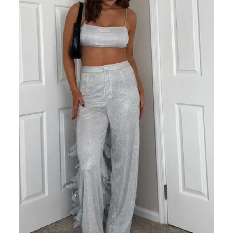 Chicgenes Glizty night out Crop top and Pants | Small and Medium