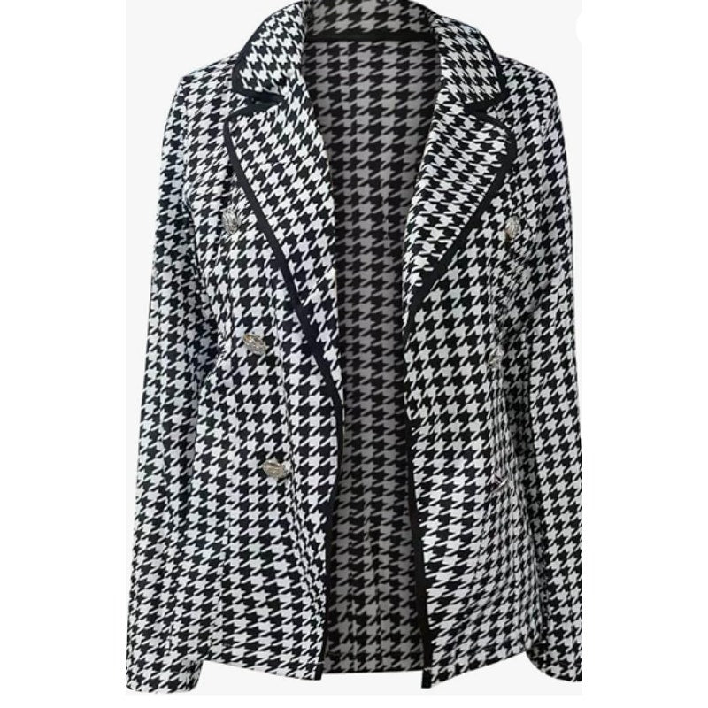 Elegant Plaid Solid Patchwork Buckle Turndown Collar Blazer | Size Small | Chicgenes