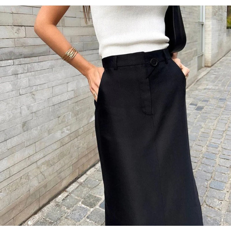 Basic Buttoned Maxi Skirt | Commense | Medium