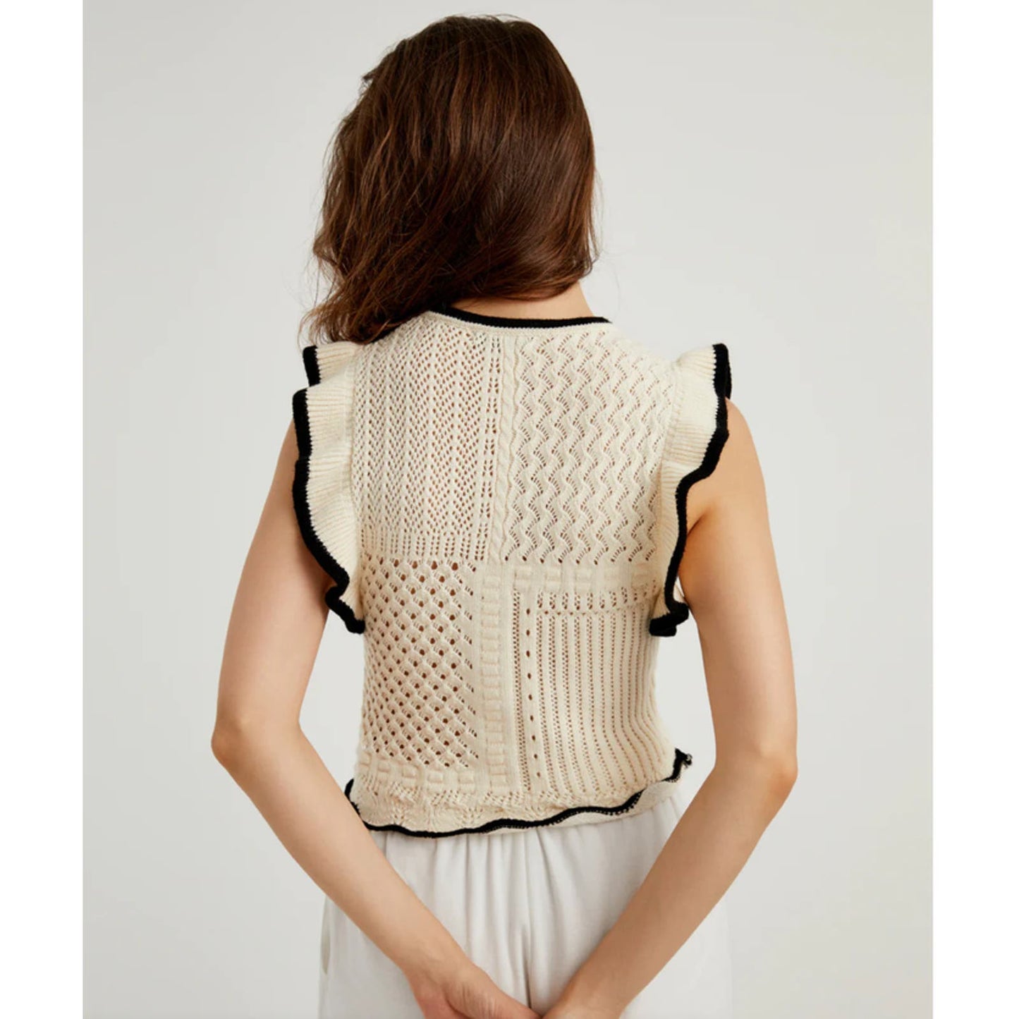 Maze Crochet Eyelet Flounce Tank Top | Size Medium | Commense