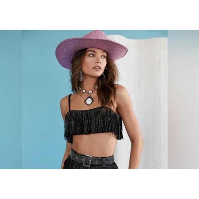 black fringe western wear crop top